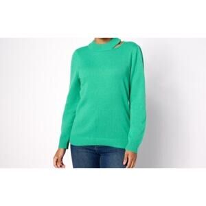 Susan Graver Mock Neck Sweater Cut Out Detail Emerald Green Size 5X A624057 NWOT